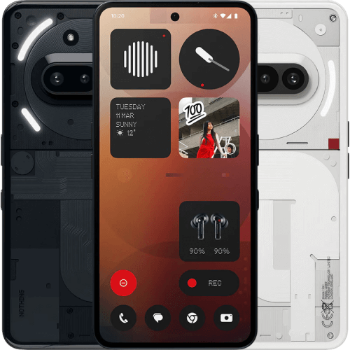 Aktionsgerät Nothing Phone (3a) in verschiedenen Ansichten