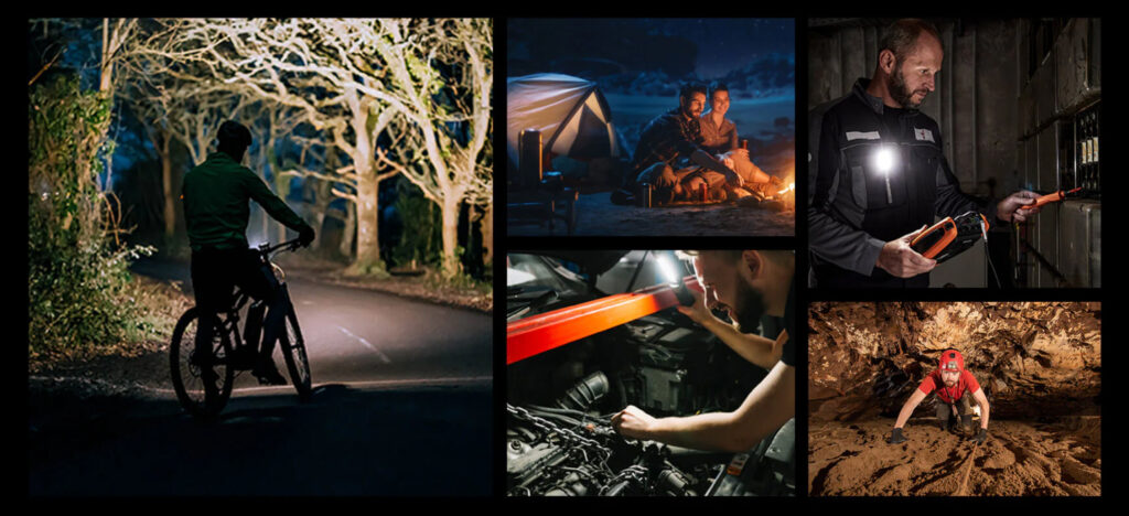 Outdoor-Handy in unterschiedlichen Einsatzszenarien wie Klettern, Auto reparieren oder Caming.